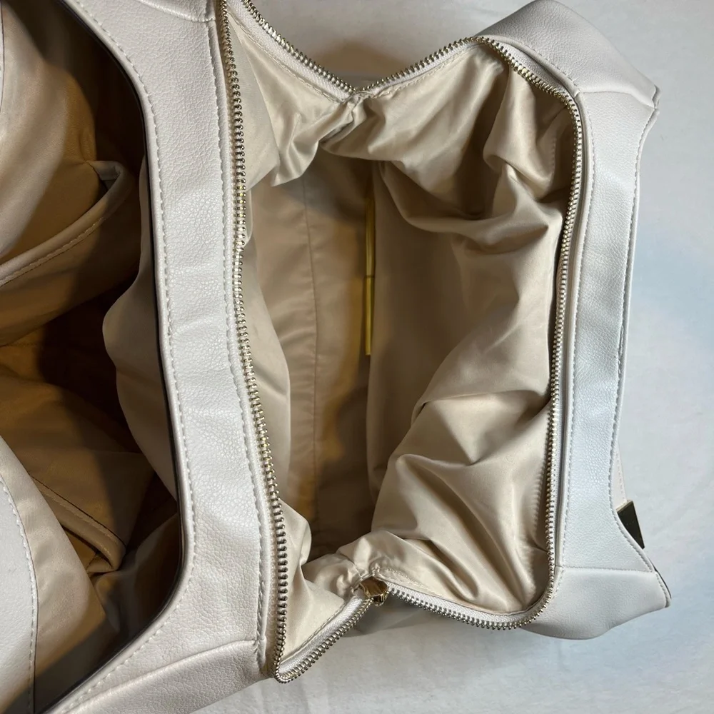 INC International White Leather Tote Bag with‎ Gold Accents - Picture 11 of 13